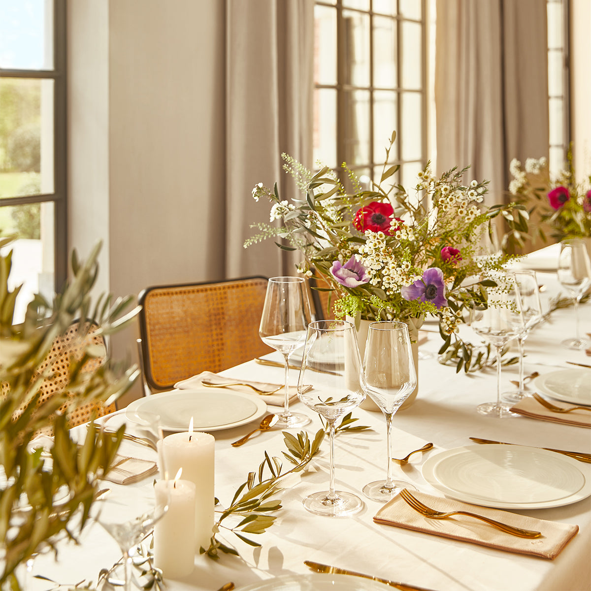 NUANCES COTON & LIN WHITE Square tablecloth 180 x 180 cm