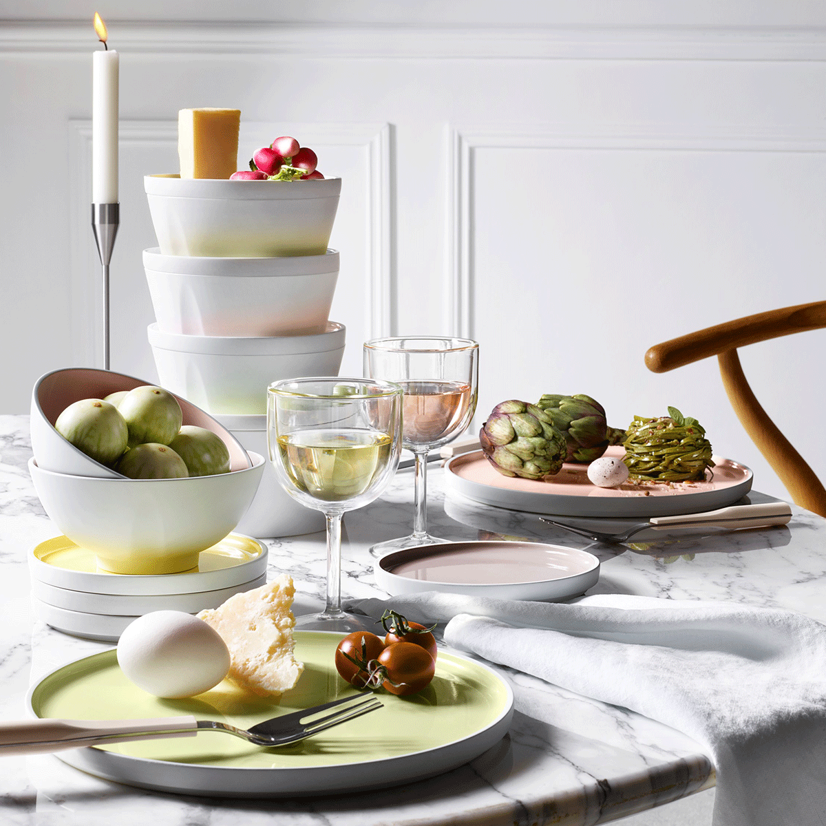 LA VAISSELLE DE L'ECONOME GREEN ARTICHOKE Set of serving bowl and plate 24 cm